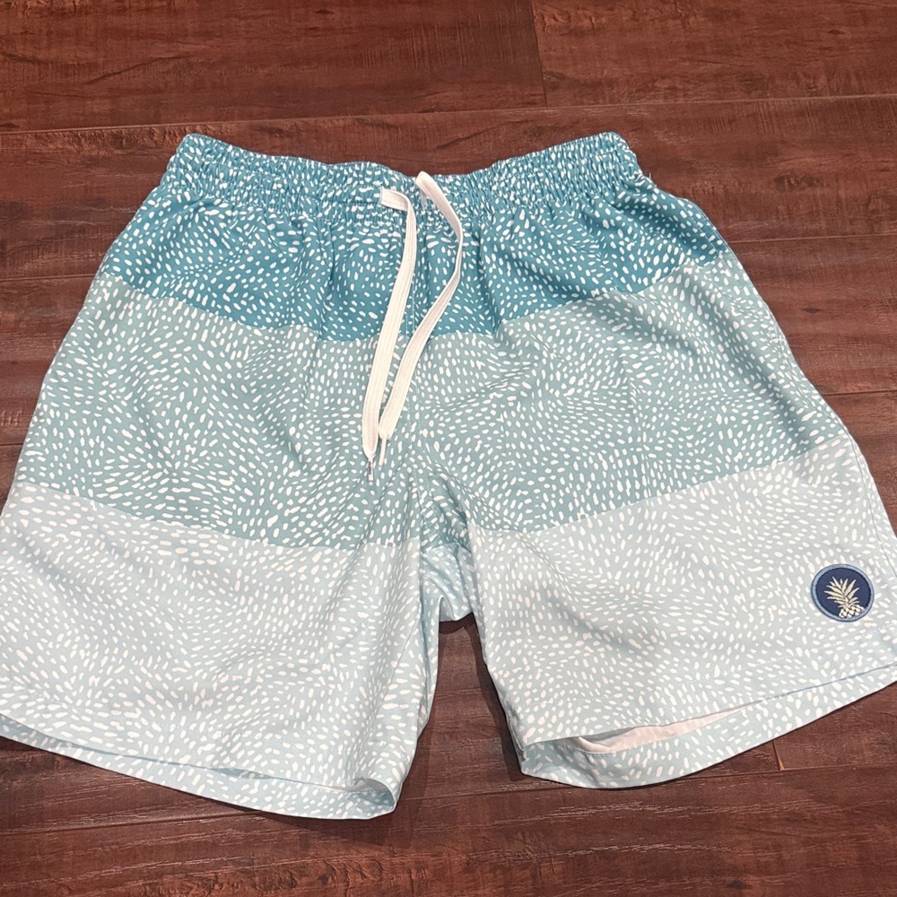 Chubbies Teal and White Men's Swim Board Shorts